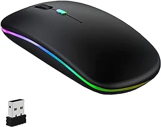 GeekerChip LED Wireless Mouse,Rechargeable Silent 2.4G Wireless Computer Mouse with USB Receiver,Untra Thin RGB Backlit Cordless Mice for Laptop,Tablet