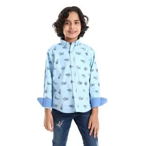 AlNasser Self Patterned Sky Blue Boys Button Down Shirt