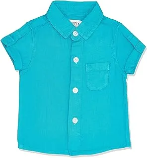 lovely land Boys Solid Patterned Short Sleeves Sapphire Blue Button Down Shirt Button Down Shirt