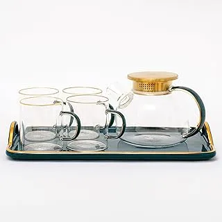 LA MAYA Glass tea set in tray, GR-18-GS Porcelain - Glass Transparent*Green