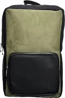 Safety Leather Two Way Zipper Laptop Backpack With Zipper Leather Pocket And Chamois Front For Laptop Protection - Black Green