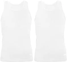 Calvino Mens M5004 Set Of 2 Pieces Round Neck Sleeveless Undershirt Layer Top, White, 4XL