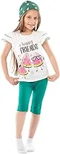 Jockey M M Cotton Set Of 2 Pieces Half Sleeves T-Shirt&Short Printed Watermelon For Girls-Off White&Green-4Year