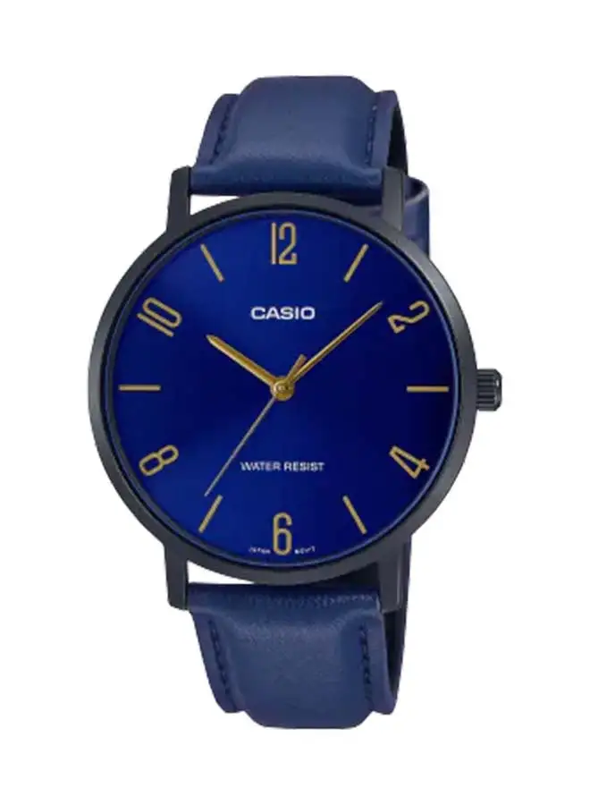 CASIO Analog Round Waterproof Wrist Watch With Leather Strap MTP-VT01BL-2BUDF