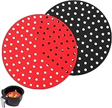 2PCS Non-Stick Air Fryer Liners Heat Resistant Round Reusable Silicone Air Fryer Mats (black+red)