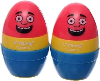 Yalong YL-90016 2 in 1 Sharpener&Eraser Egg Shape Pack of 2 Pieces For School, Student, office - Multi Color