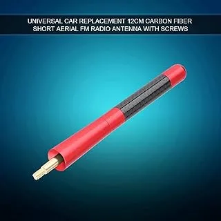 Generic Qiilu 12 cm Short Universal Car Antenna, Carbon Fiber Car Radio Antenna Short FM Antenna with Screws (Red)