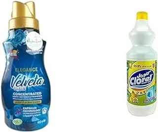 Buy Velveta Elegance Perfume Concentrated Fabric Softener 400 ml, Get Clorel liquid bleach for front load - 1 kg, lemon For Free