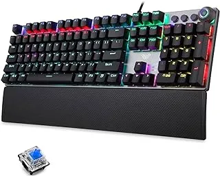 Generic Aula F2088 WIND Full Gaming Mechanical Keyboard – BLUE Switches - Rainbow LED Backlit - EN 104 PBT Keycaps and Metal Panel - Multimedia Control Knob & Wrist Rest - Software | Silver/Black