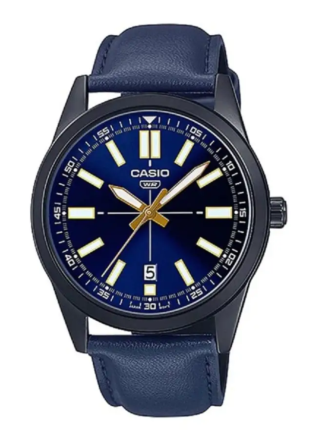 CASIO ساعة يد جلد بعقارب MTP-VD02BL-2EUDF