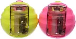 Yalong YL-191691 High Quality Material Sharpener Ball Shape with Automatic Lid Design Pack of 2 Pieces For School, Student, office - Multi Color