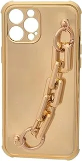 Silicone Back Cover Protector With Plastic Hand Strap For Iphone 12 Pro Max - Gold