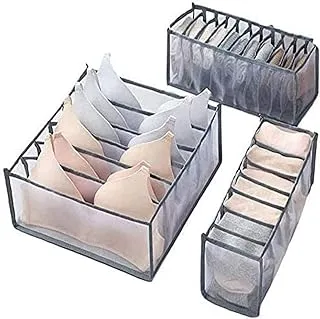 Landove 3 PCS Underwear Drawer Organiser, Foldable Underwear Storage Box, Collapsible Closet Divider Drawer Organiser, Storage Bins Box Containers for Bras, Socks, Underwear, Ties (Grey)