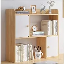 ZRL Books Binder Wood Desktop Bookshelf with 2 Drawers Countertop Bookcase Office Supplies Desk Organizer Accessories Display Shelf Storage Rack Decorative (Color : Natural)