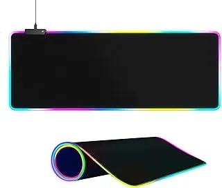 لوحة ماوس كبيرة للألعاب RGB - 15 وضعًا للضوء للتحكم باللمس، حصيرة لوحة مفاتيح كمبيوتر ناعمة ممتدة، حواف مخيطة متينة وقاعدة مطاطية غير قابلة للانزلاق للاعبين ومحترفي الرياضات الإلكترونية والعمل المكتبي 31.5 × 11.8 بوصة