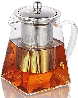 550ML/18OZ Square Glass Teapot with Heat Resistant Stainless Steel Infuser Perfect for Tea and Coffee, Clear Leaf Teapot with Strainer Lid gift for your family or friends (550ML)