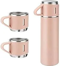 Vaccum Cup Double Wall Stainless Steel Thermal Bottle with Lid 3 Cup for Hot & Cold Drink Water, Tea, Coffee Travel Mug Thermos Vacuum Insulated Flask 500ml (Vacuum Flask with Cup) (Pink)