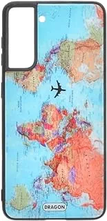 Dragon Plastic Creative Back Phone Protection Case World Map Design With Silicone Safety Edges And Glass Back For Samsung Galaxy S30 / S21 - Multi Color