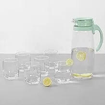 OCEAN GLASS - DRINKWARE 7 PCS,DIVANO SET PACK 7, LIGHT GREEN LID & HANDLE (1660 ML, 265 ML,) (LIGHT GREEN)