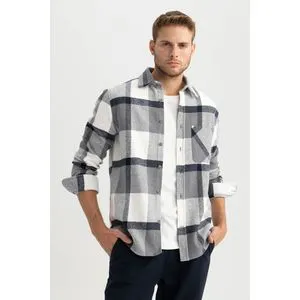 Defacto Man Woven Regular Fit Polo Neck Long Sleeve Shirt..