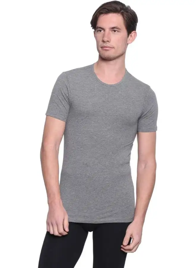 DICE Dice Round-Neck Short Sleeve Solid Undershirt for Men - Heather Grey