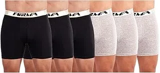 FORMA Cotton Long Boxer Pack of 6 Pieces 2 Assorted Colors 3 Pieces Per Design for Men, Black Grey, Large