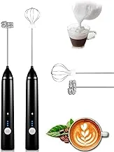 JAOK Milk Frother, Handheld Rechargeable Mini Mixer, Cordless Electric Whisk with 2 Stainless Steel Whisks&3 Adjustable Speed for Drink and Cake Making (Black)