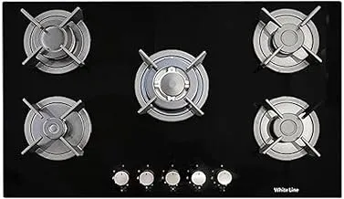 White Line Built-in Hob Gas WL-BIH-90GL, 5 Gas Burners, 90 * 60CM, Glass,Italian components, Turkish manufacture,5 year warranty, Black