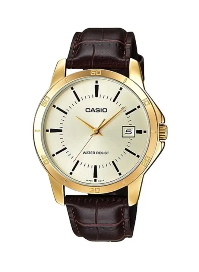 CASIO Men's Water Resistant Leather Analog Watch MTP-V004GL-9A - 42 mm - Brown