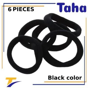 Taha Offer Hair High Elasticity Cotton Hair Bands 6 Pcs Black Color