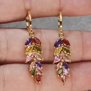 Chinese Gold Earrings Colored Zircon Crystals