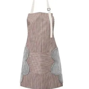 Kitchen Apron With Pocket & Towel On The Sides-Striped Brown