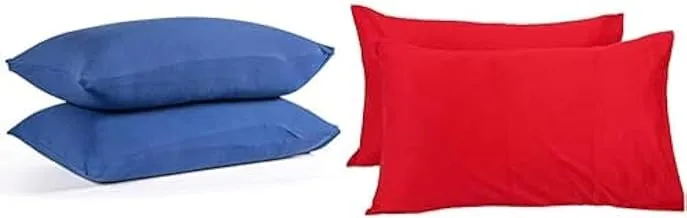 Snooze Pillowcases, 2 pcs, 50 * 70 cm, (Blue) + Pillowcases, 2 pcs, 50 * 70 cm, (Red)