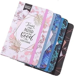 Marble Colored A5 Notebook with Elastic Band 4-Piece Set