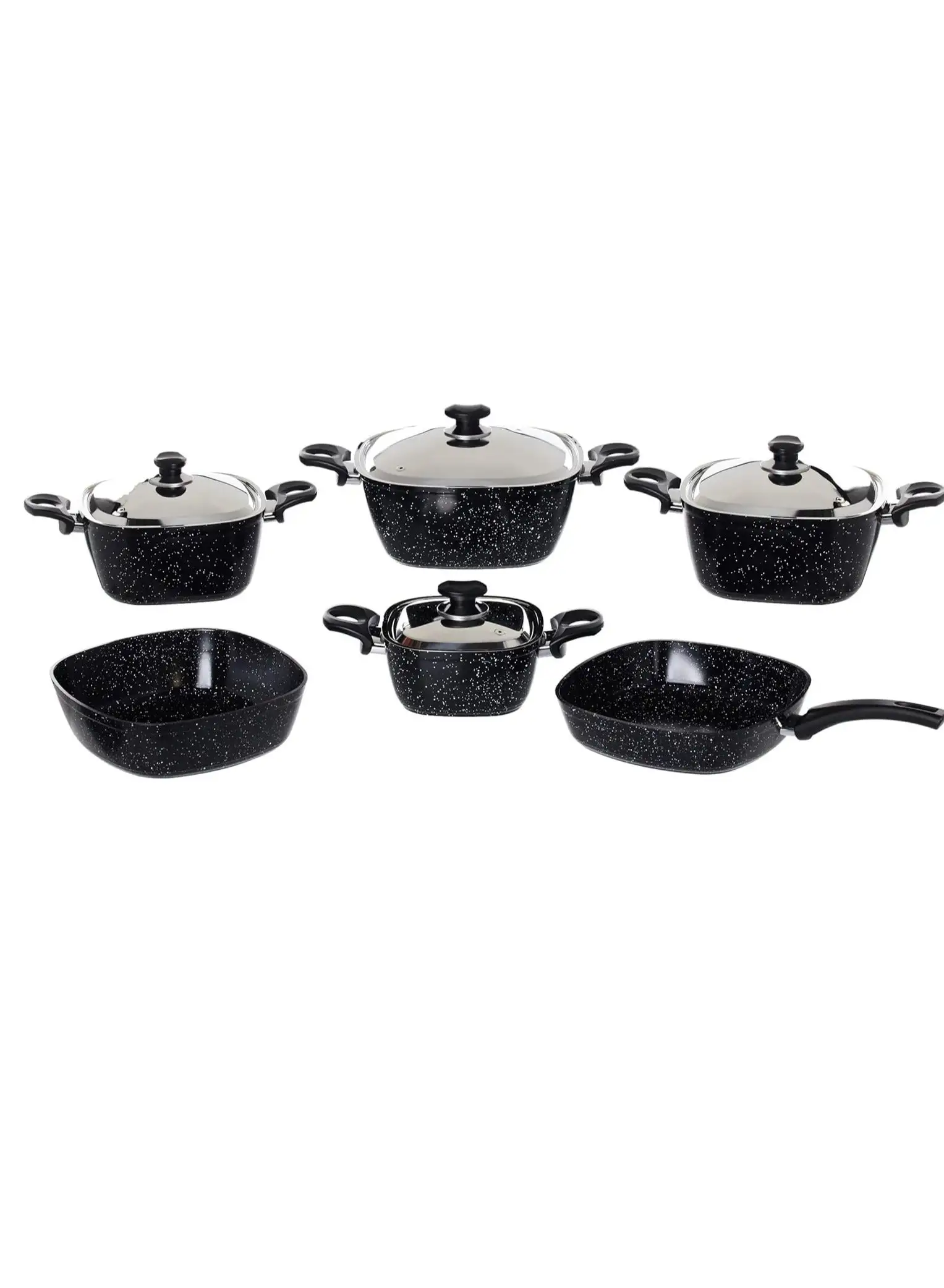 Top Chef Granite Cookware Set 10 Piece Square Set Pot 18-20-24-28 cm Frying Pan 26- Tray 26 black