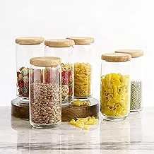 OCEAN GLASS - POP JAR Wooden Lid, SET OF 6, 1000 ML.