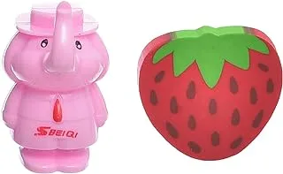 High Qulity Eraser Fruite Shape With Pencil Sharpener Elephent Shape Set Of 2 Pcs For Office,Student - Multi Color