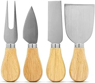 Cheese Knife Set with Bamboo Wood Handle. Wooden and Stainless Steel Knives and Fork for Cutting Cheeses (small, 16)