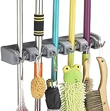 NANAO Mop and Broom Holder Wall Mounted Garden Tool Organizer Rake or Mop Handles 5 Position with 6 Broom Hooks Garage Holds up to 11 Tools for Garage Garden Kitchen Laundry Offices