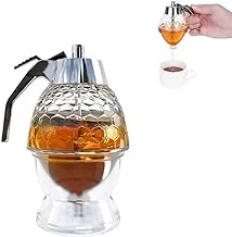 The honey dispenser does not leak, imitating a glass cup, with a stainless steel syrup dispenser, a honey comb-shaped honey jar, a honey dispenser squeeze bottle, used as a syrup juice