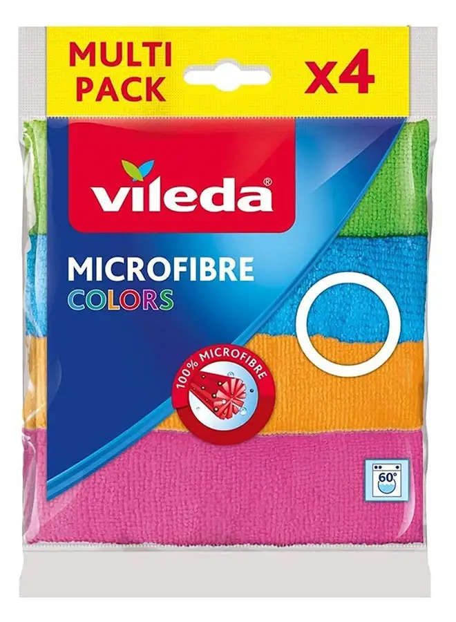 Vileda Microfibre Cloth, Absorbent, Hygienic, Versatile, Durable & Washable 30x30cm - 4 Pcs Multicolour