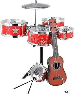 Kids percussion instrument toy plastic simulation electroplate jazz drum set with guitar(669-58)