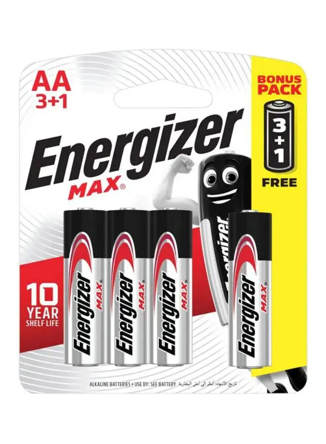 Energizer Energizer Max Battery - AA - Promo Pack Of 4 Silver/Black/Red