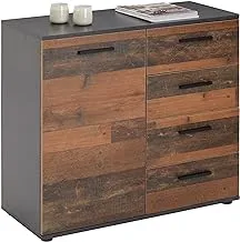 Chicago Chest of Drawers Sideboard Cabinet in Concrete Dark/Old Style with 1 Door and 4 Drawers Highboard