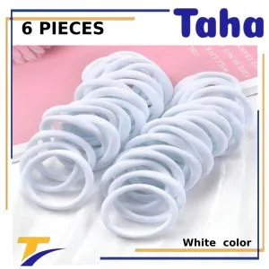 Taha Offer High Elasticity Cotton Elastic Hair Ties 6 Pcs Medium Size White Color