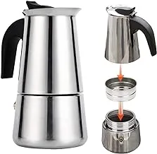 Stainless Steel Italian Mocha Pot Handmade Italian Espresso Coffee Bowl (4 Cup-200ml) Make Potagas Stove Heat Induction Perfect Gift for Coffee Lovers