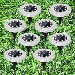 Ganeed Solar Ground Lights, Solar Garden Lights Outdoor Waterproof In-Ground Landscape Lighting, 8 LED Solar Disk Lights for Lawn Pathway Yard Deck Patio Walkway- Cool White, 8 Pack