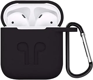 Generic SiliconeAirPods Case Protective Cover with Carabiner for Apple Airpods Accessories - Black