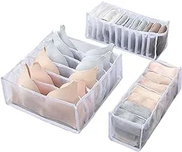 YURRUON Underwear Organizer, Underwear Storage Box With Compartments, Socks Bra Underpants Organizer foldable drawer organizer (6 Grids + 7 Grids + 11 Grids) (White)