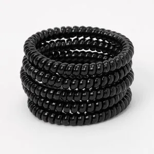 5 Black Spiral Coil Hair Ties, Phone Cord Hair Ties